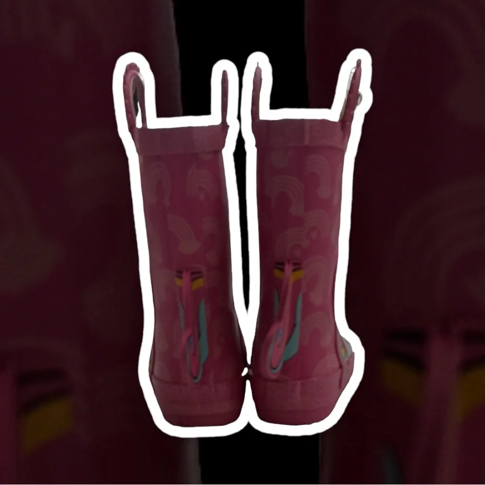 members mark Unicorn Rain Boots‎ Youth Toddler Girls Pink Rubber Rainbow sz 7/8